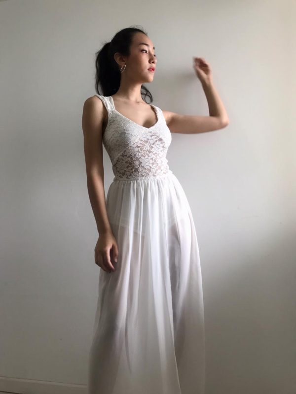Art. 574-EJE- Vestido largo gasa encaje brillo