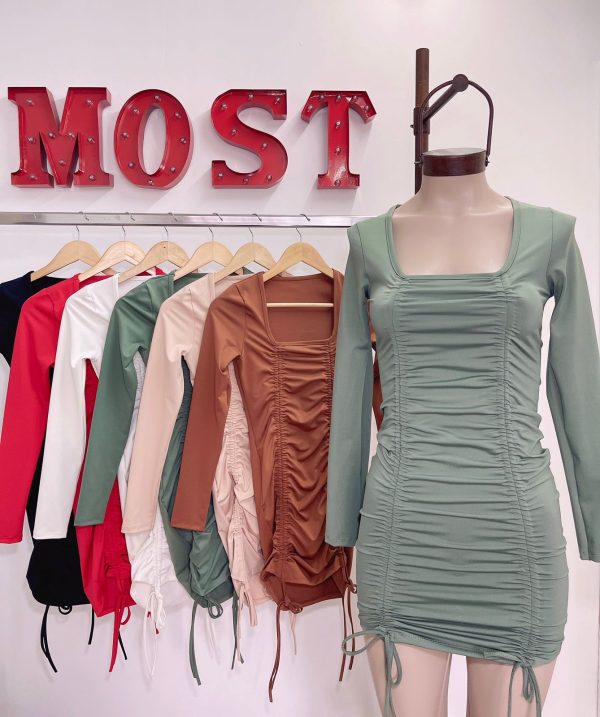 Art. 686-MF(LAR) Vestido microfibra cuello cuadrado doble frunce frontal - Imagen 2