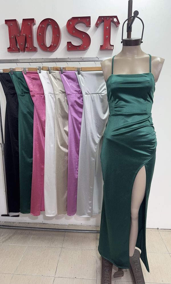 Art. 844-SAT Vestido largo saten tiras espalda - Imagen 2
