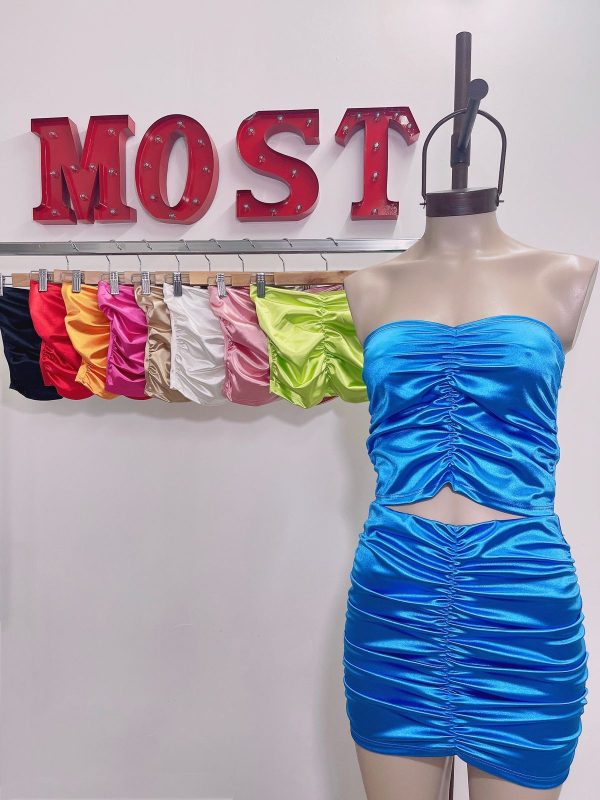 Art. 1473-SAT Top strapless saten todo frunce elástico - Imagen 2