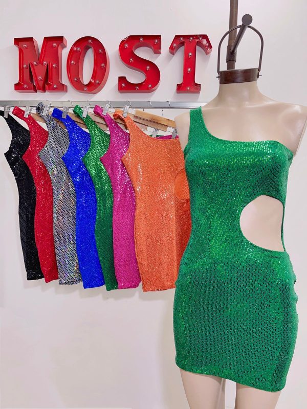 Art. 814-PA Vestido pailette un solo hombro agujero costado - Imagen 2