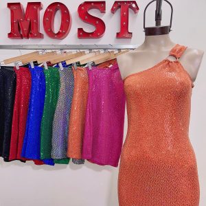 Art. 808-PA Vestido pailette un solo hombro aro