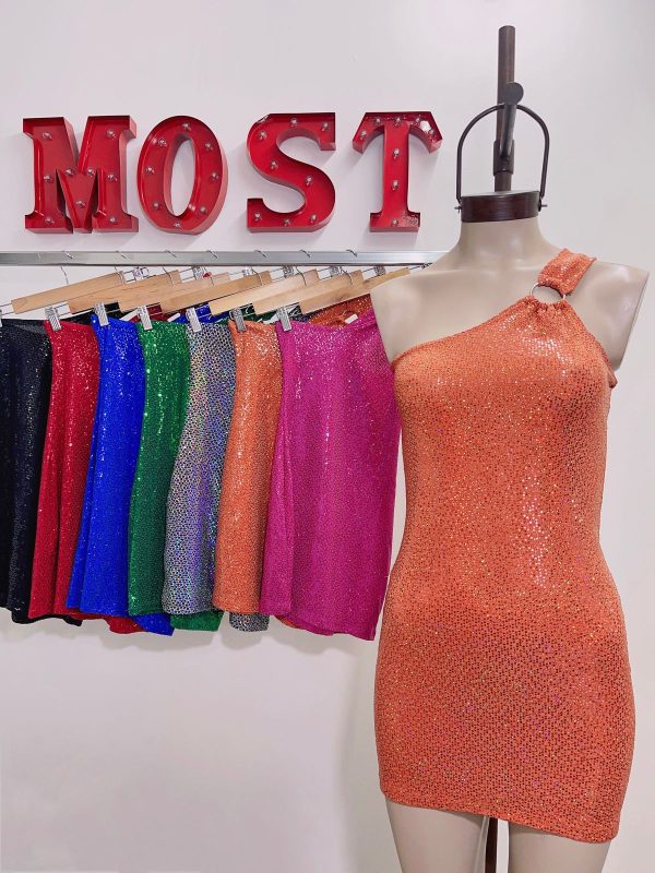 Art. 808-PA Vestido pailette un solo hombro aro