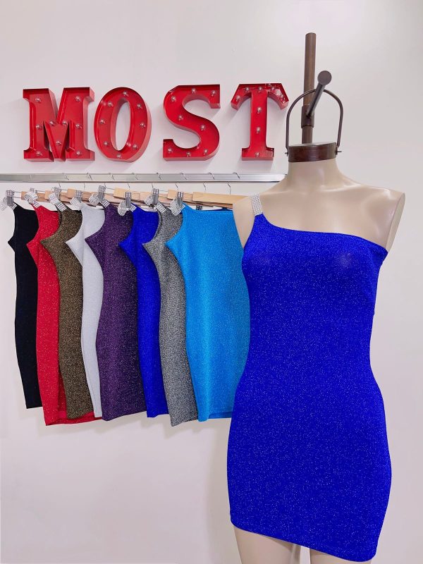 Art. 815-L Vestido lurex un solo hombro strass - Imagen 2