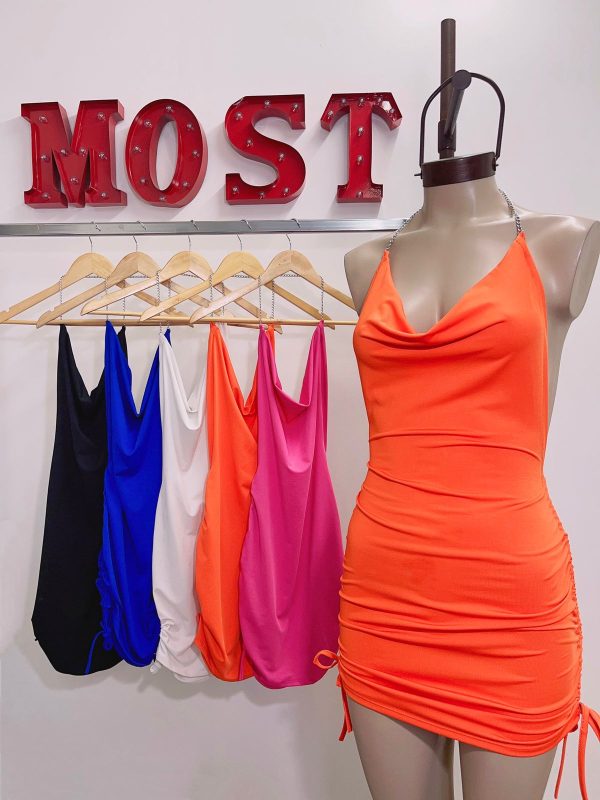 Art. 816-MF Vestido microfibra buche cadena con frunce tira lat - Imagen 3