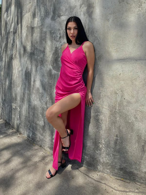 Art. 820-L Vestido lurex largo cruzado y frunce
