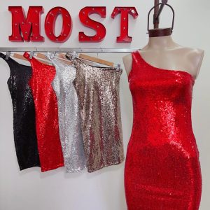 Art. 828-LE Vestido lentejuelas un solo hombro