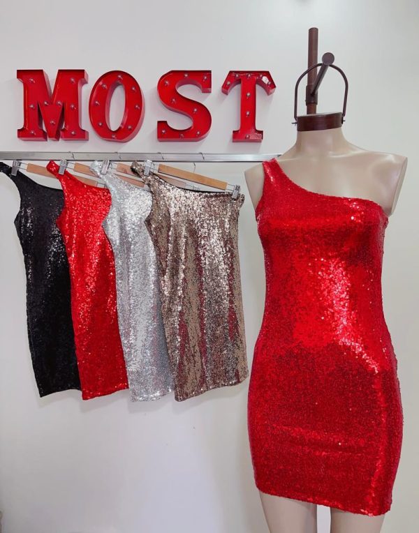 Art. 828-LE Vestido lentejuelas un solo hombro