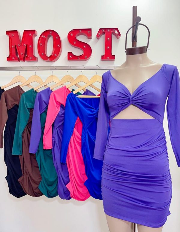 Art. 757-MF Vestido paisana microfibra nudo pecho frunce lat - Imagen 2