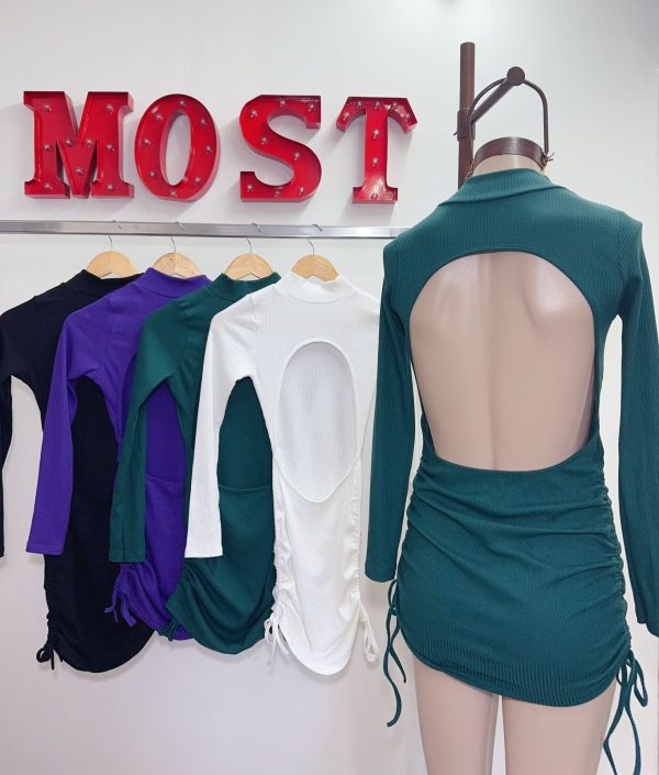 Art. 685-M(LAR) Vestido morley esp. cavada frunce lateral manga larga - Imagen 3