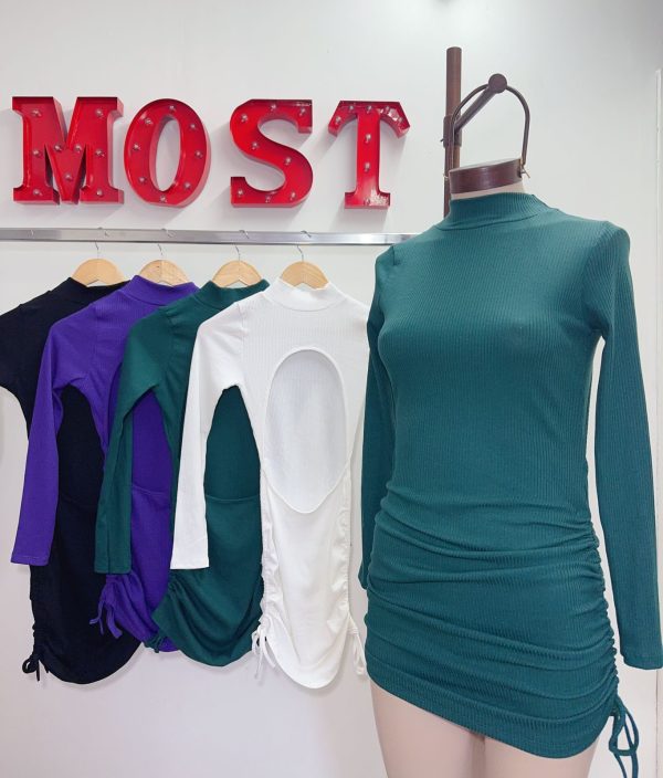 Art. 685-M(LAR) Vestido morley esp. cavada frunce lateral manga larga - Imagen 4