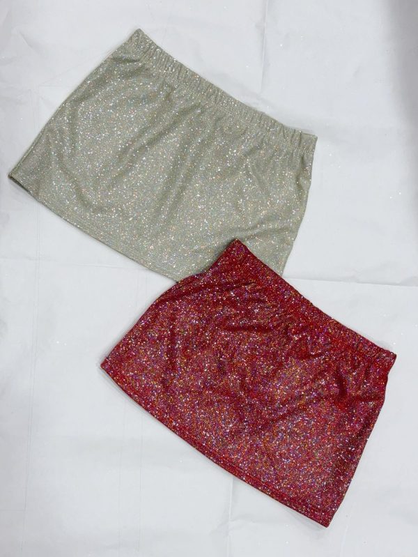 Art. 387-CB Mini pollera tiro bajo glitter crep brillo - Imagen 3