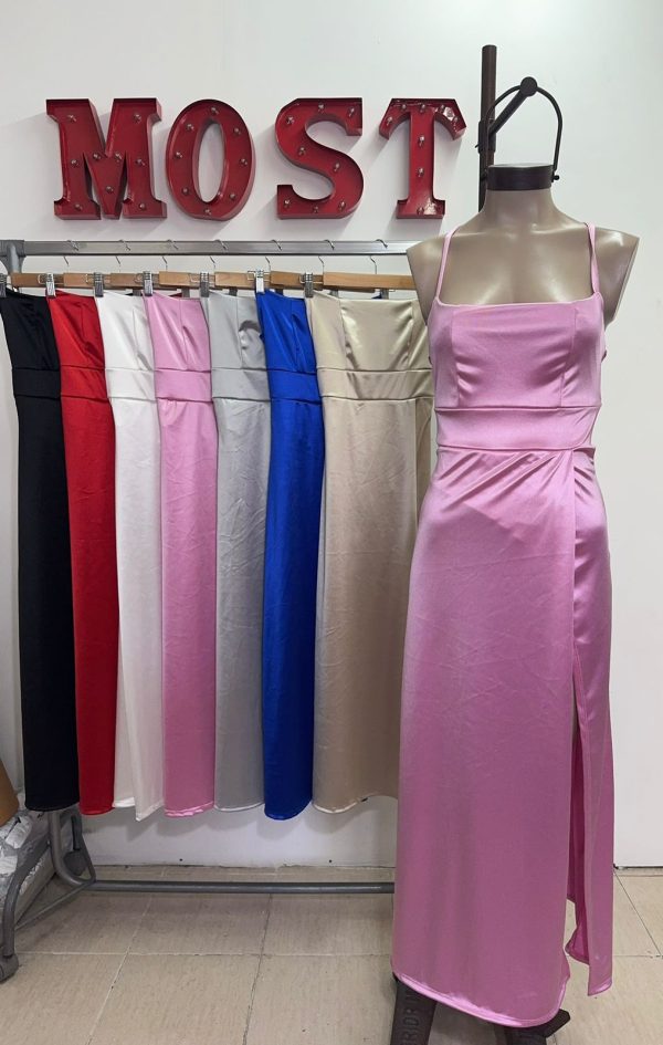Art. 854-SAT Vestido largo saten con tajo - Imagen 3