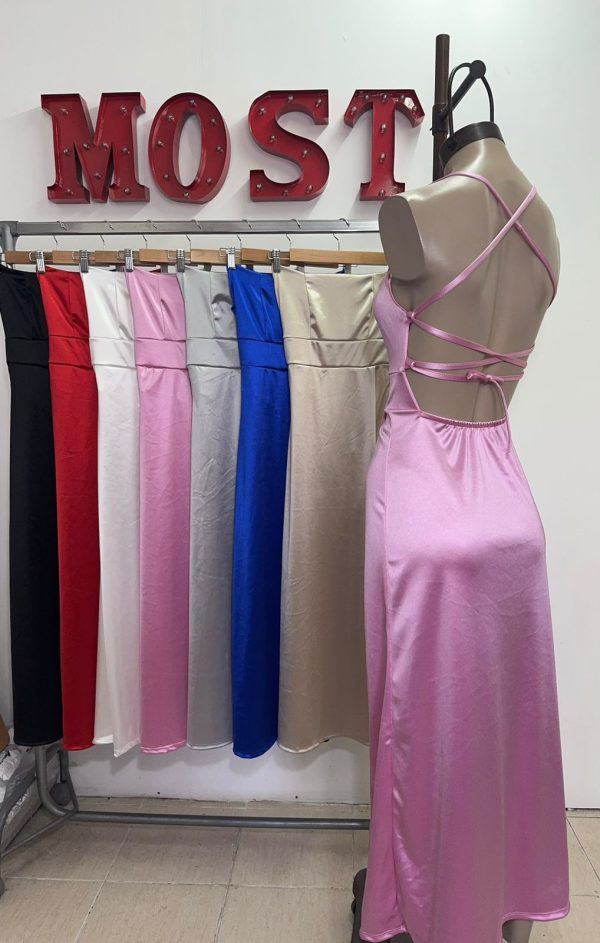 Art. 854-SAT Vestido largo saten con tajo - Imagen 4
