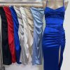 Art. 857-SAT Vestido largo saten frunce pecho y cola - Imagen 3