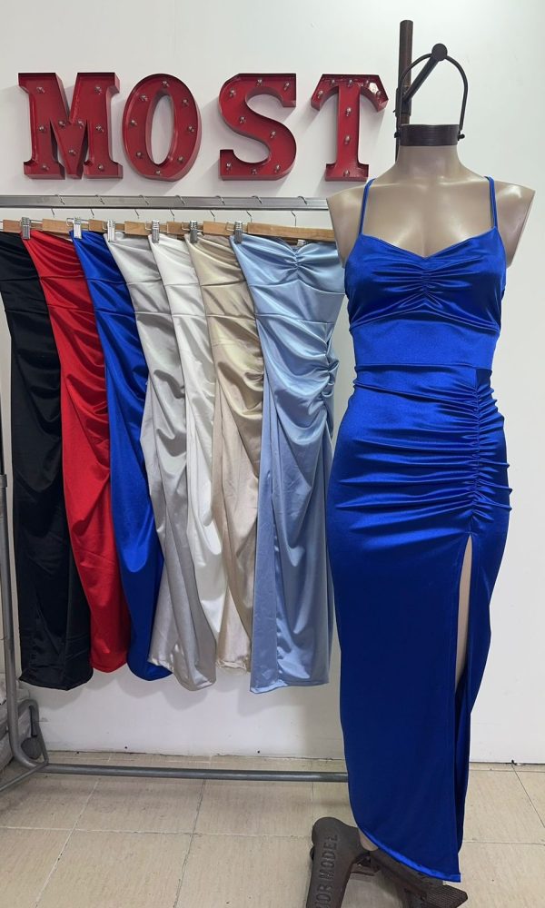 Art. 857-SAT Vestido largo saten frunce pecho y cola - Imagen 3