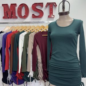 Art. 679-M(LAR) Vestido morley frunce lateral manga larga