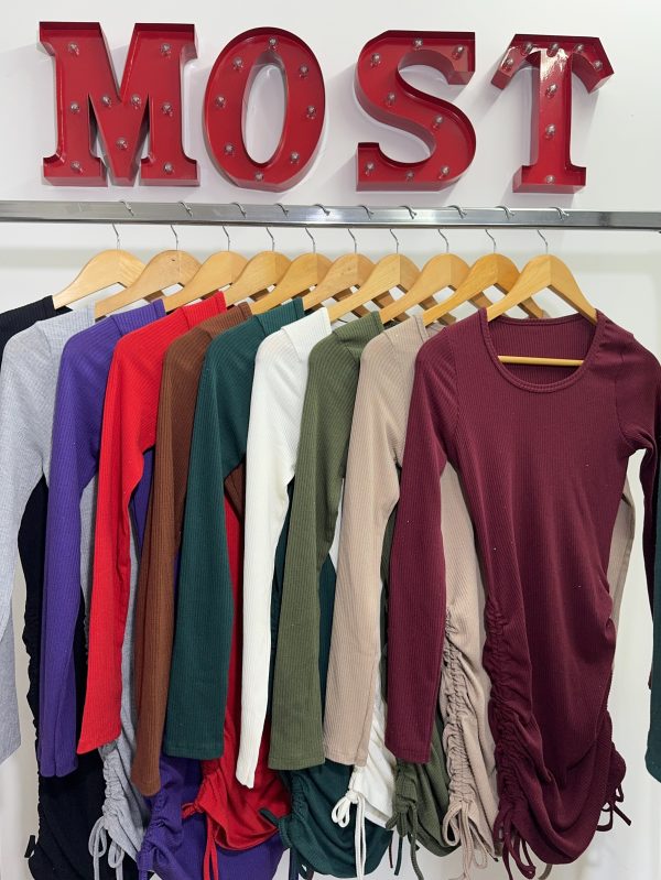 Art. 679-M(LAR) Vestido morley frunce lateral manga larga - Imagen 2