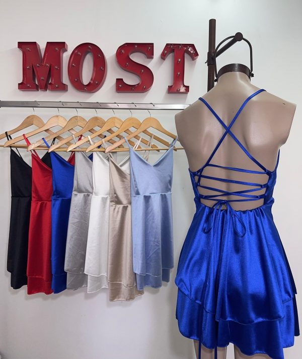 Art. 858-SAT Vestido saten doble volado tiras atras - Imagen 3