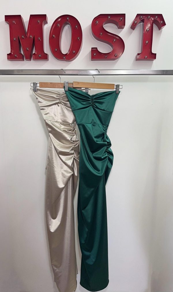 Art. 857-SAT Vestido largo saten frunce pecho y cola - Imagen 5