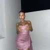 Art. 863-CB Vestido glitter strapless volado y frunce