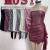 Art. 863-CB Vestido glitter strapless volado y frunce - Imagen 2