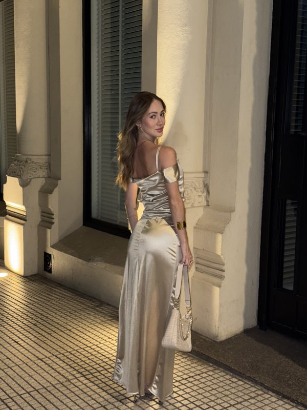 Art. 864-SAT Vestido largo saten hombro caido y frunce - Imagen 2
