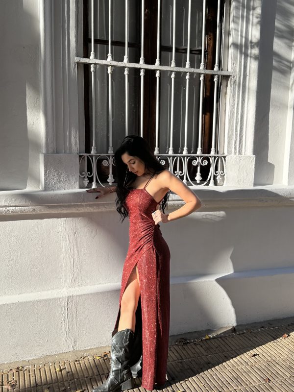 Art. 844-CB Vestido largo crep brillo tiras espalda - Imagen 6