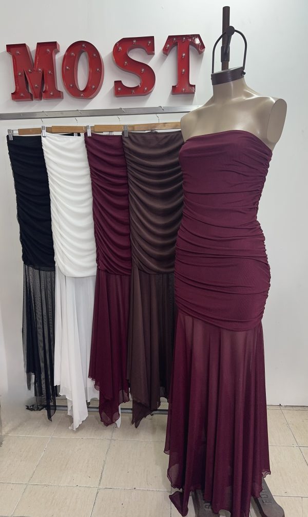 Art. 870-TU-MF Vestido strapless tul-micro frunce y volado - Imagen 2