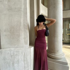 Art. 870-TU-MF Vestido strapless tul-micro frunce y volado