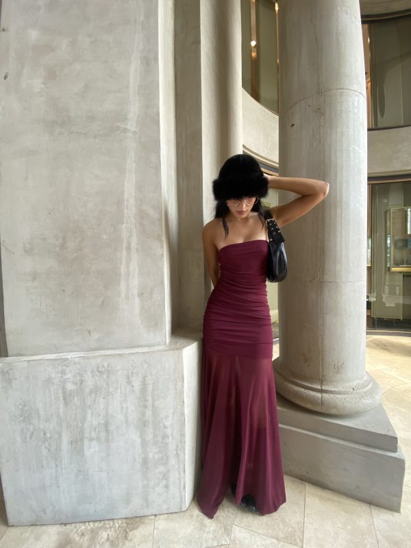 Art. 870-TU-MF Vestido strapless tul-micro frunce y volado