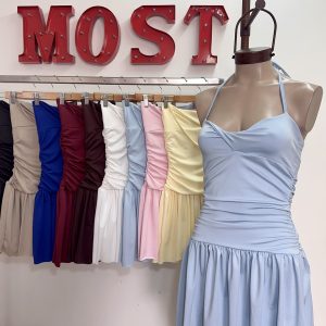 Art. 873-MF Vestido microfibra nudo cruzado y pollera volado